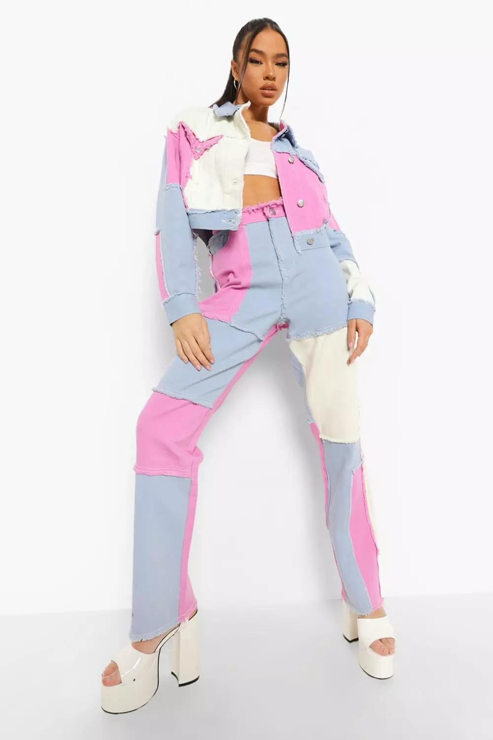 Pink patchwork deals jeans